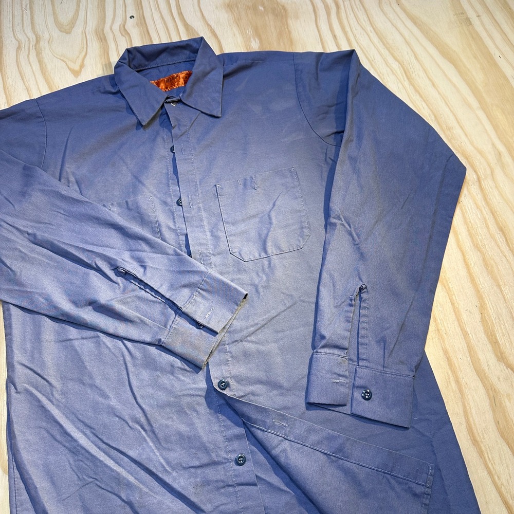 Red Kap Mens Medium Blue Long Sleeve Industrial Work Shirt Button Down